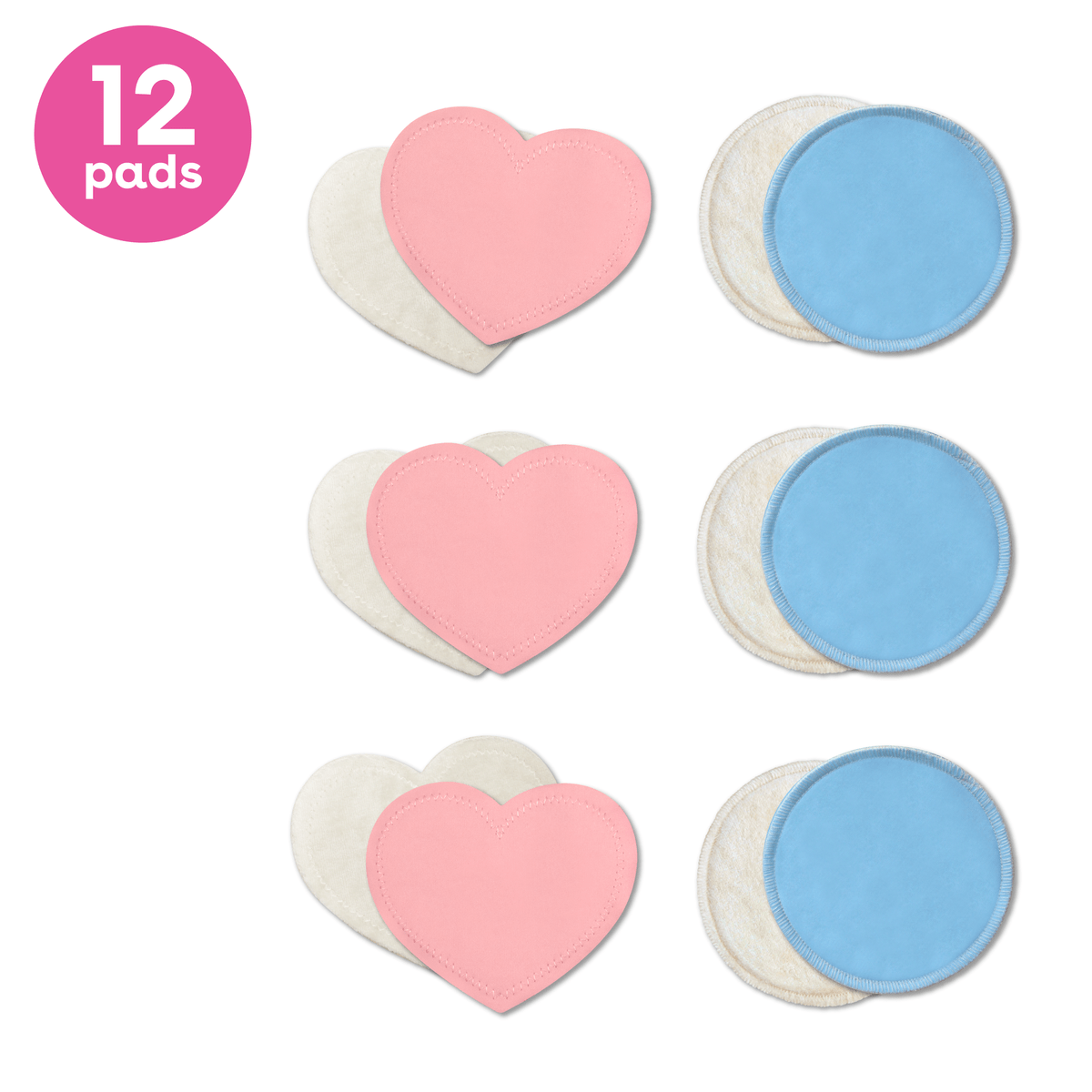 12 Reusable Nursing Pads, 6 regular nursing pads, 6 overnight nursing pads