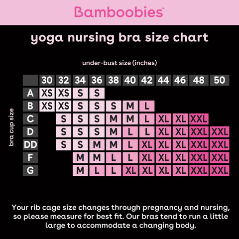 yoga nursing bra size chart